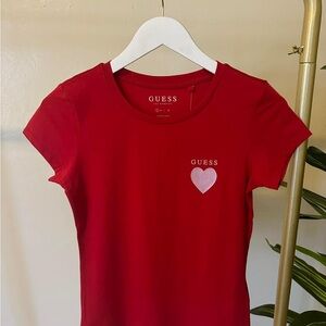 GUESS Red Tee with Heart Accent